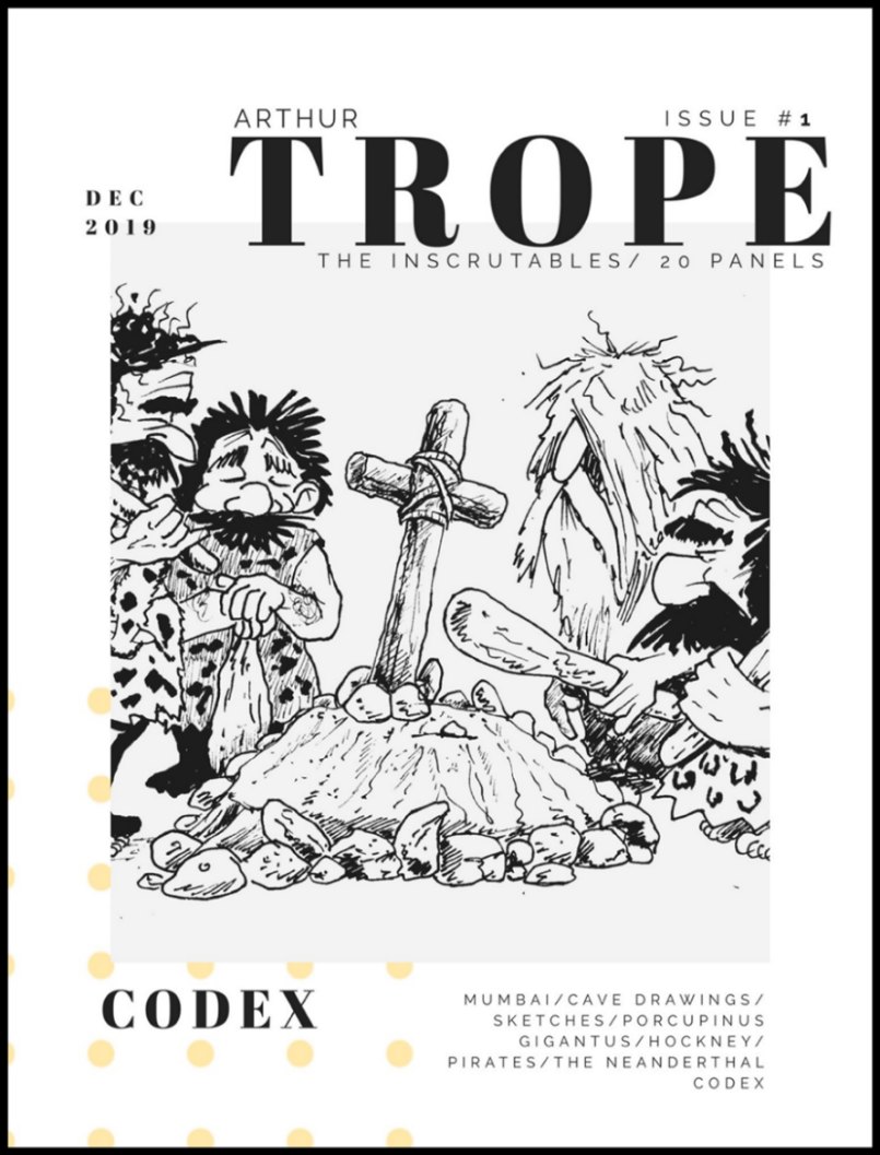 TROPE Issue No. 1 cover: two cavemen planting a cross beside a stone slab.
