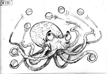 Pencil sketch #20: an octopus juggling eight balls.