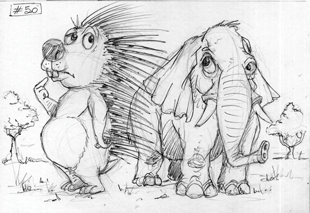 Pencil sketch #50: the giant porcupine and elephant.